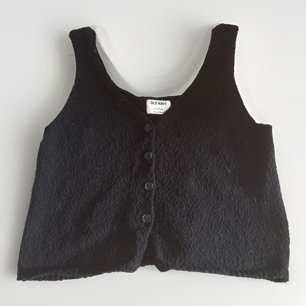 Old Navy Button Front Blouse Women M Black Woven V-Neck Crop top